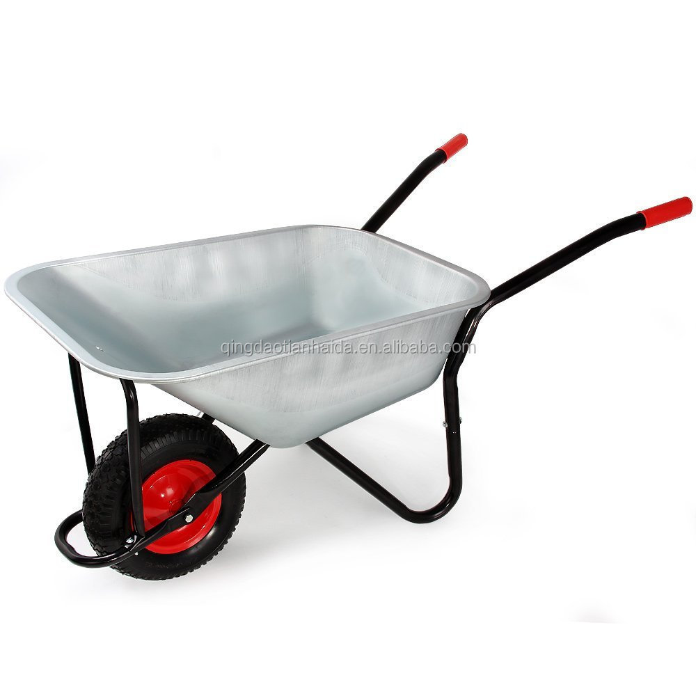 EU mail order 100l Galvanized 200kg Garden Trolley Transport Cart heavy duty steel construction wheel barrow wheelbarrow