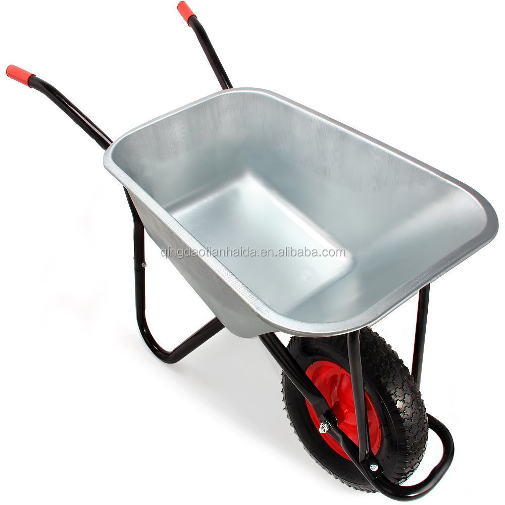 EU mail order 100l Galvanized 200kg Garden Trolley Transport Cart heavy duty steel construction wheel barrow wheelbarrow