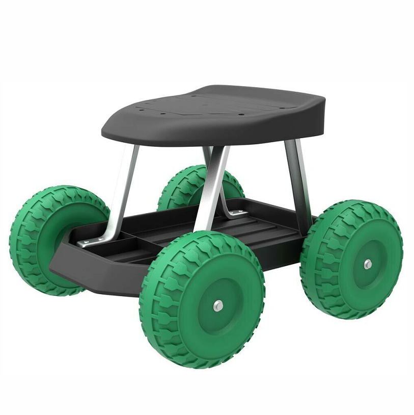 Garden Carts Work Seat Stool Scooter Rolling Wheel With Tool Tray Gardening Work