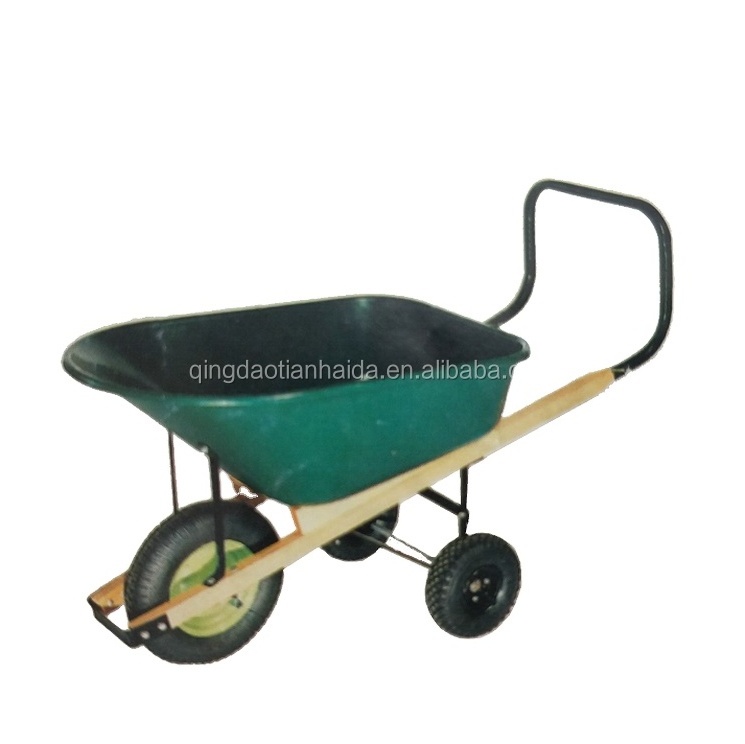 WH3600   100L Three Wheels Uganda Plastic Tray Construction Trolley Wood Handle Wheelbarrow