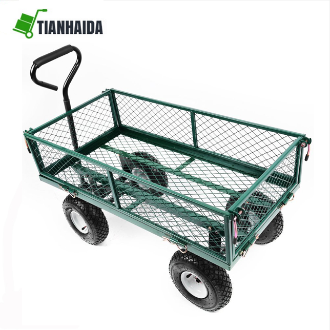 TC1840A heavy duty garden farm steel mesh tool cart  balloon wheel beach cart