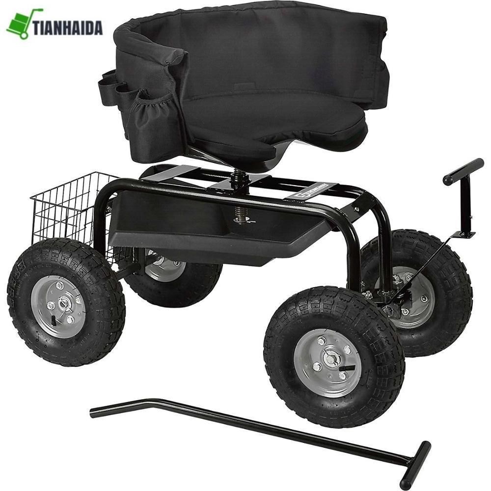 Deluxe Rolling Garden Work Seat Cart With Easy Change Turnbars