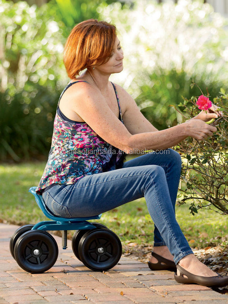 Outdoor Garden Scooter Yard Rolling Stool Cart Work Seat Bench Wheels Low Rider