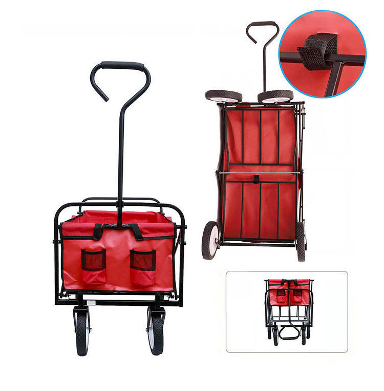 Bollerwagen Heavy Duty Collapsible Outdoor Utility Portable Steel Frame Compact Folding Garden Shopping Hand Wagon Cart