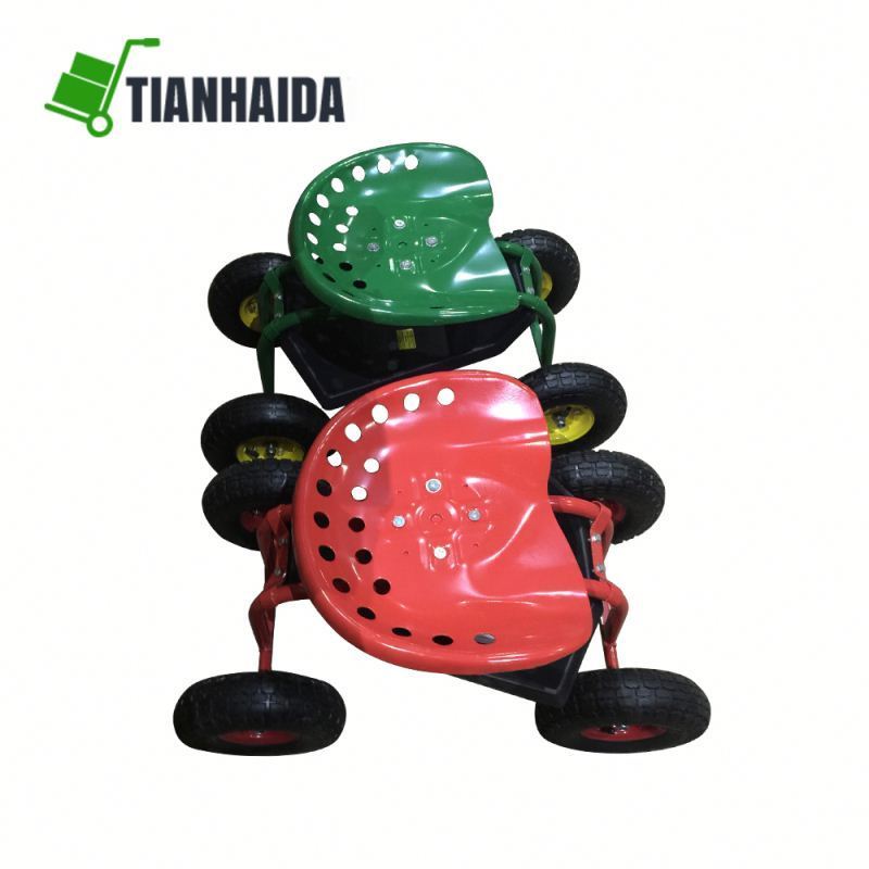 Four-wheel Storage Garden Stool Tractor Seat Rolling Swivel Garden Work Seat Cart Garden Cart