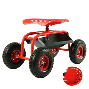 Four-wheel Storage Garden Stool Tractor Seat Rolling Swivel Garden Work Seat Cart Garden Cart