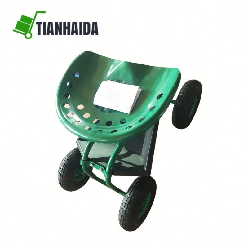 Four-wheel Storage Garden Stool Tractor Seat Rolling Swivel Garden Work Seat Cart Garden Cart