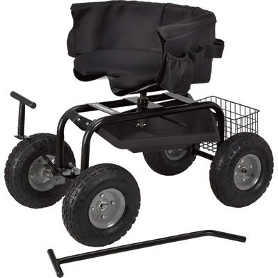 Deluxe Rolling Garden Work Seat Cart With Easy Change Turnbars