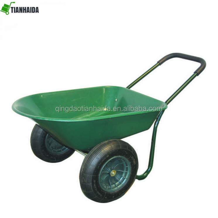 WH3600   100L Three Wheels Uganda Plastic Tray Construction Trolley Wood Handle Wheelbarrow