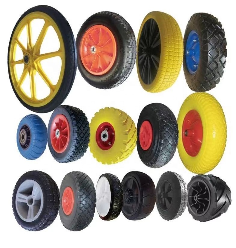 Colorful PU Polyurethane Foam Puncture Proof Flat PU Foam Caster Tyre Wheel Tires  Wheelbarrow Wheel