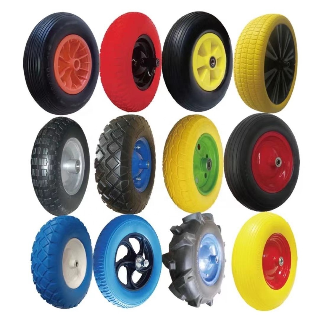 Colorful PU Polyurethane Foam Puncture Proof Flat PU Foam Caster Tyre Wheel Tires  Wheelbarrow Wheel