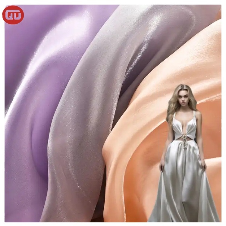 Wholesale Shiny yoyo Shimmer Chiffon Satin Fabric Pleated Luxury Chiffon  organza Pearl Fabric for indonesia market