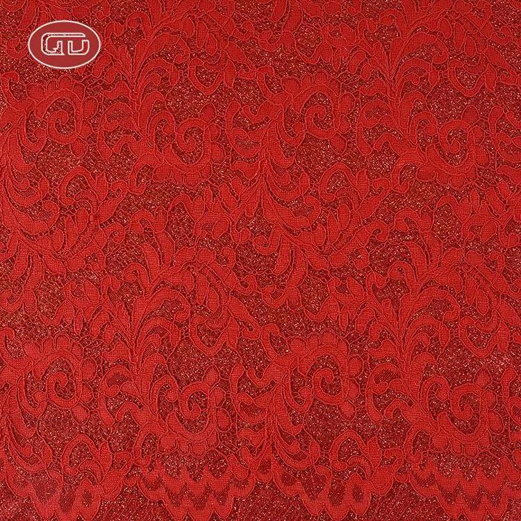 Hot selling cheap fancy polyester bonding full gilltter cord african lace fabrics