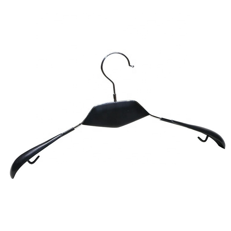 Popular shopwholesale black pvc coated non slip wire metal laundry iron clothes custom suit coat hook wooden hanger