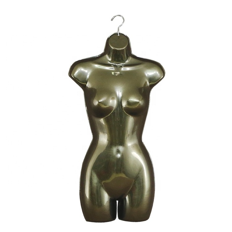 Customized size half body chrome silvery and golden adult size female swimwear shop clothes shop plastic half body mannequins