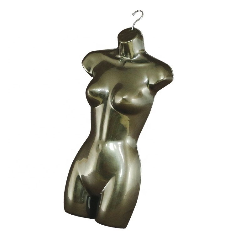 Customized size half body chrome silvery and golden adult size female swimwear shop clothes shop plastic half body mannequins