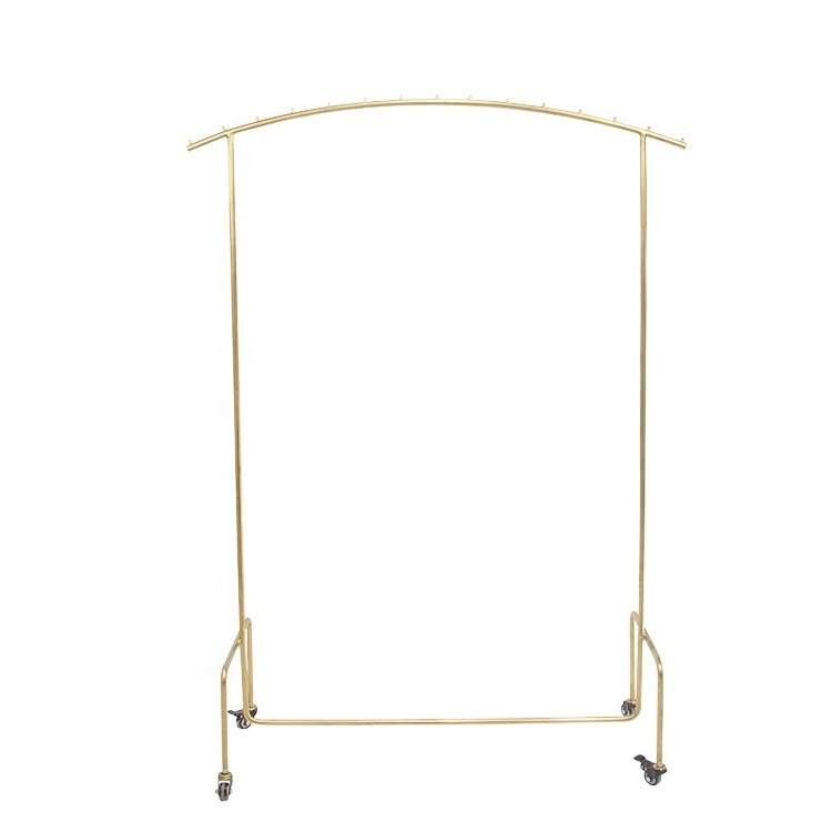 Wholesale modern customized display stand retail metal hanging clothes and garment display racks gold rack