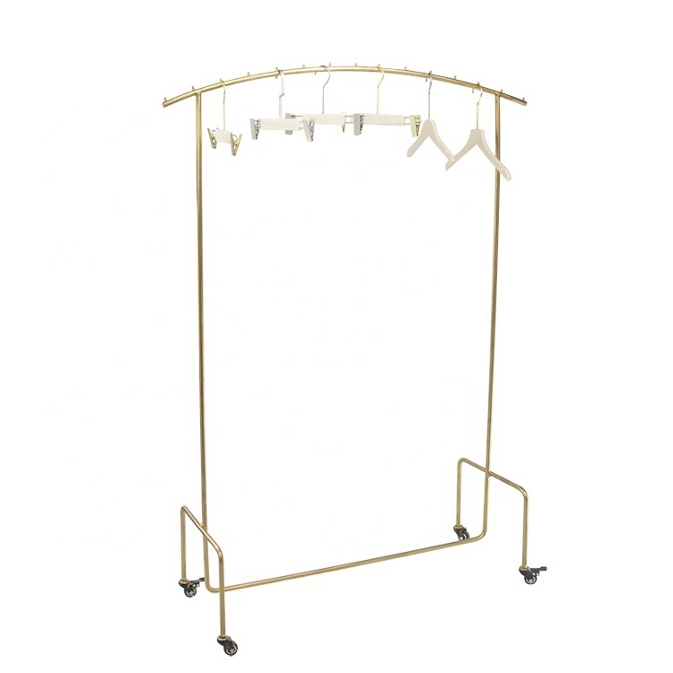 Wholesale modern customized display stand retail metal hanging clothes and garment display racks gold rack