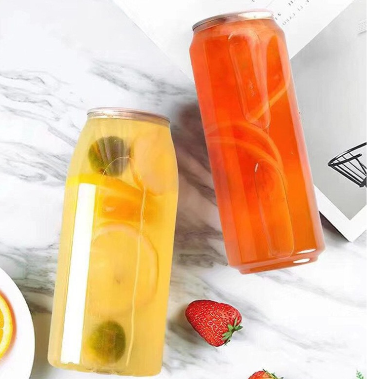 Clear transparent PET plastic 250ml 330ml 500ml 650ml easy open cans for soft drink juice