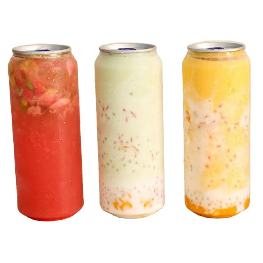 Clear transparent PET plastic 250ml 330ml 500ml 650ml easy open cans for soft drink juice