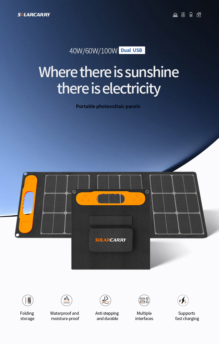 2024 Wholesale New Products 40W 60W 100W Solar Panel Blanket Bag Portable Solar Suitcase Folding Foldable  Solar Panel