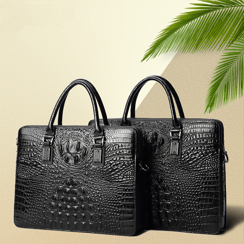 Customized durable Crocodile texture Briefcase leather men's laptop bag portable business bag