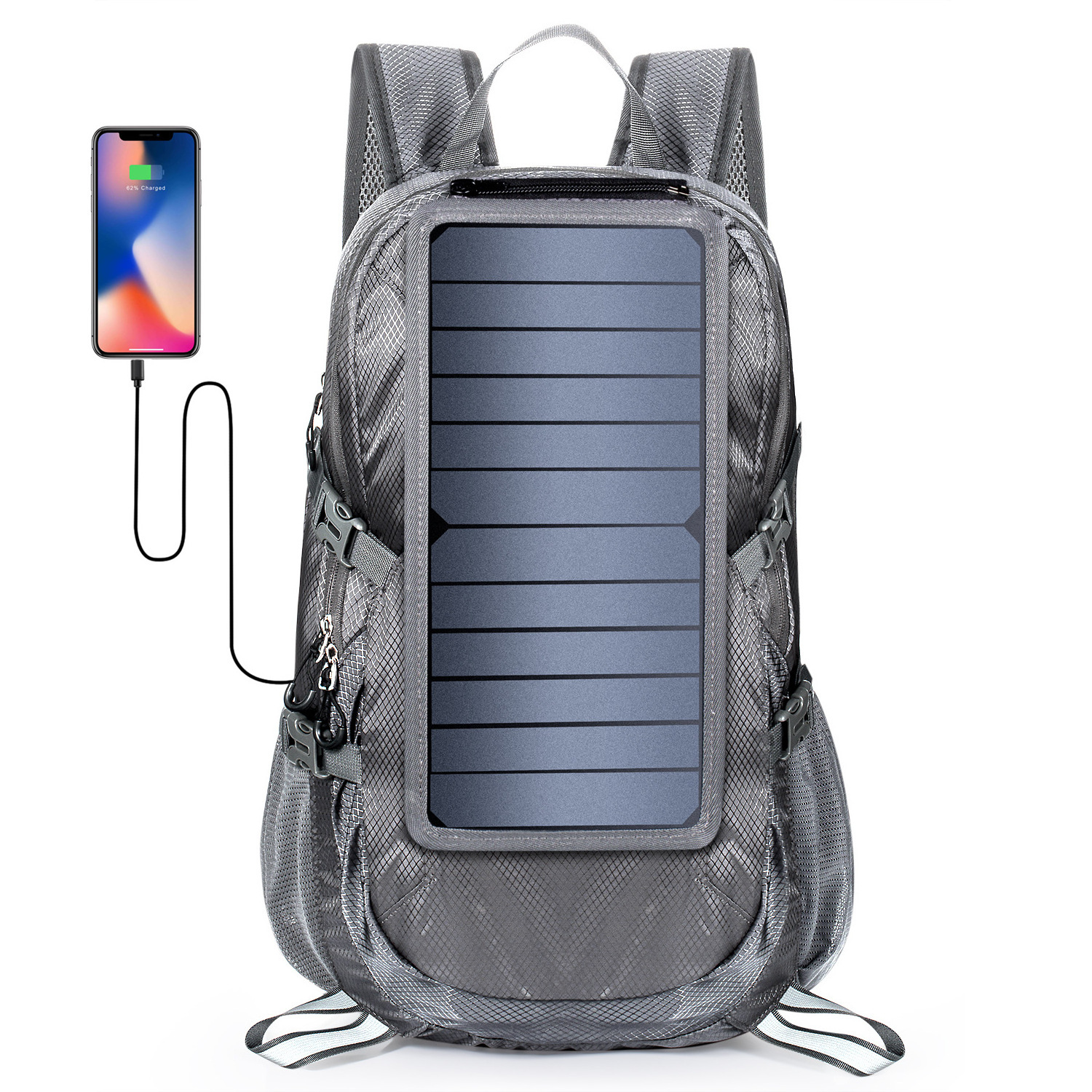 Outdoor sports solar polyester backpack folding bag travel hiking bag men's and women's rechargeable backpack