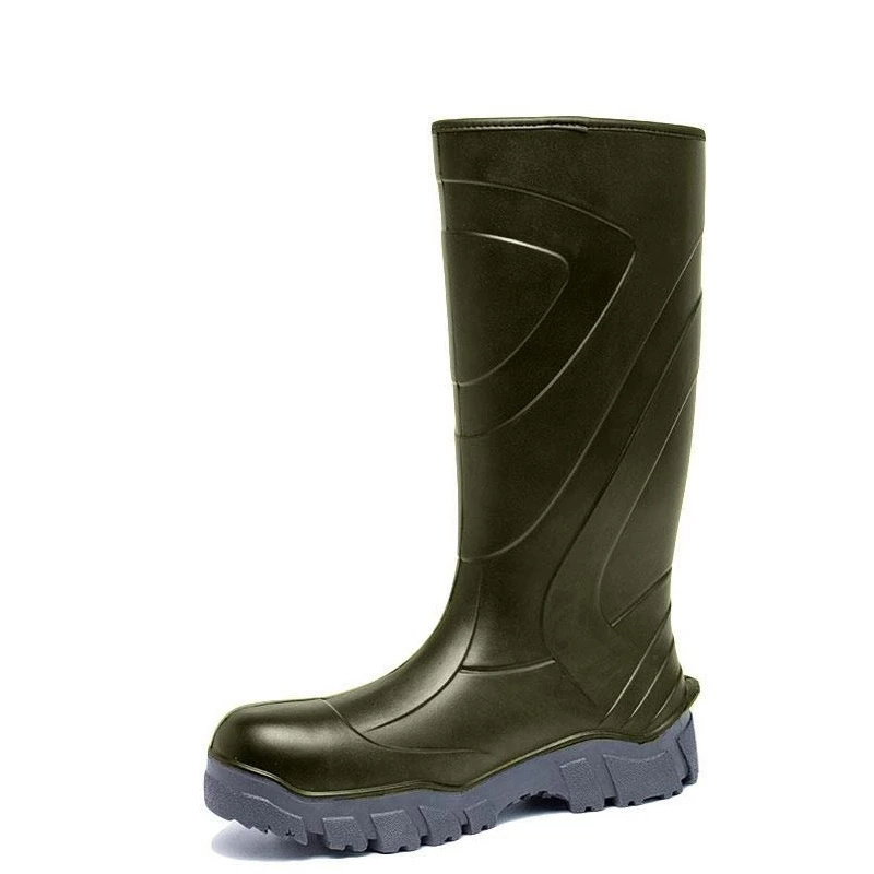 Unisex knee high waterproof hunting industrial work rain overall pu injection gumboots safety boots with composite toe cap