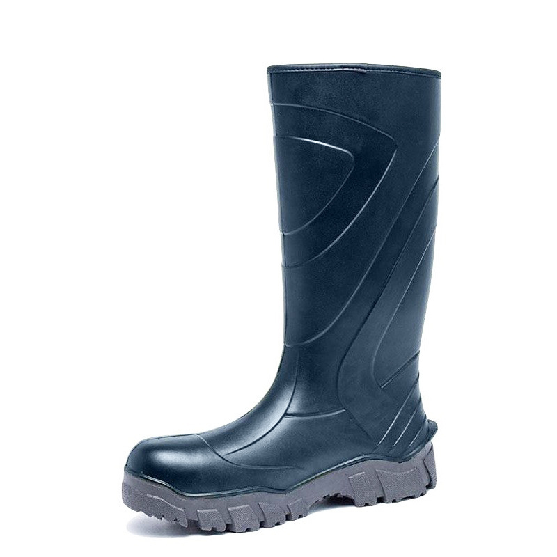 Unisex knee high waterproof hunting industrial work rain overall pu injection gumboots safety boots with composite toe cap