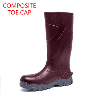 Unisex knee high waterproof hunting industrial work rain overall pu injection gumboots safety boots with composite toe cap