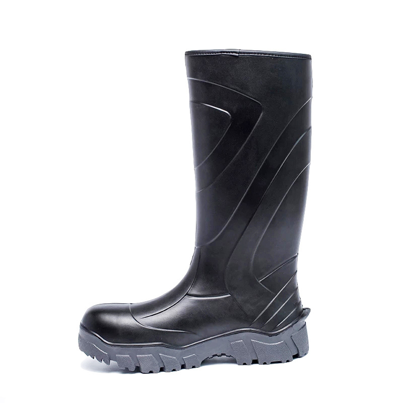 Unisex knee high waterproof hunting industrial work rain overall pu injection gumboots safety boots with composite toe cap