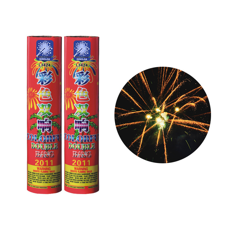 L3424B Colorful Double Bang pyrotechnic cylinder display shell fireworks for sale