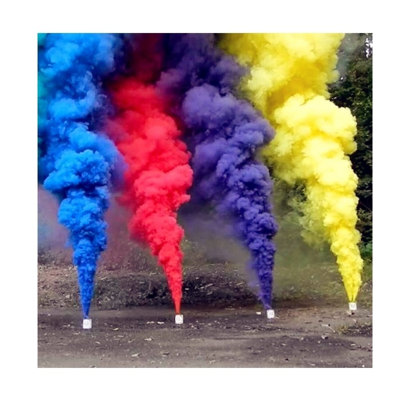 Daytime wedding photograph Handheld many colored smoke flare fountain fireworks