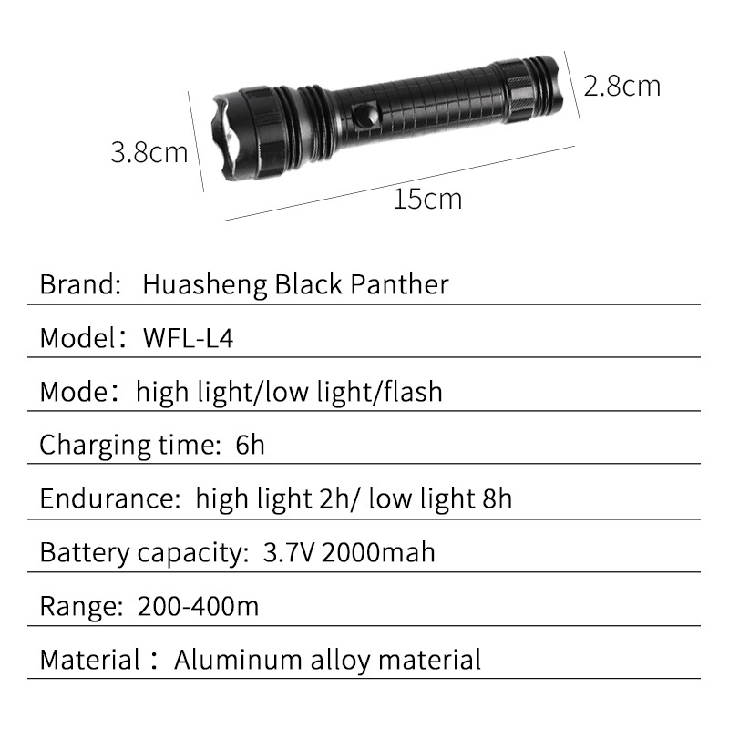 3W strong light outdoor emergency adjustable focus aluminum alloy LED rechargeable flashlight