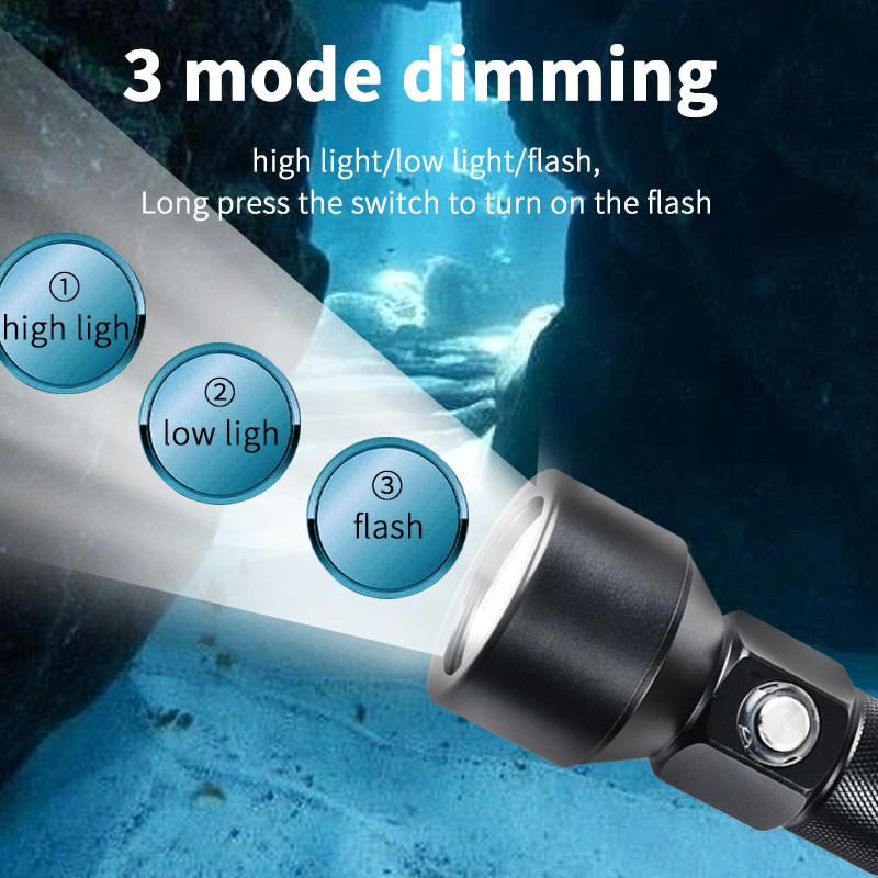 Multi-functional strong light long range aluminum alloy professional diving flashlight