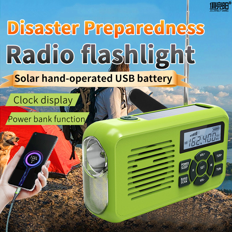 Solar charging 3W LED flood light emergency radio with flashlight and phone charger torch