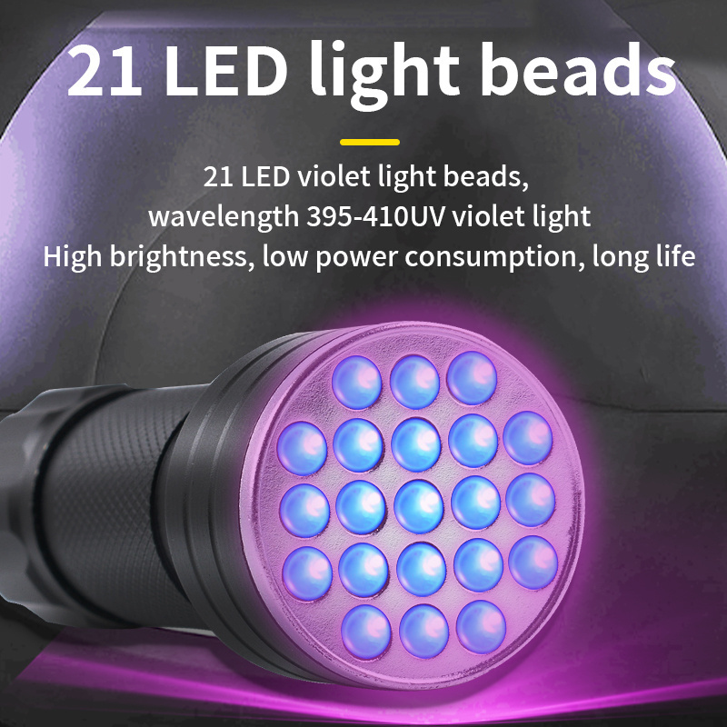 Ultraviolet LED Flashlight 21LED UV torch for Dog Cat Urine, Scorpions, Baby Clothes, Kitchens, Bathroom, Authenticate Currency