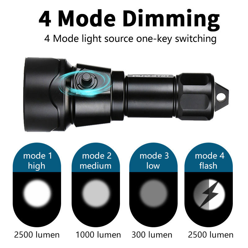 Rechargeable aluminum alloy long range 2500 lumens strong LED diving flashlight