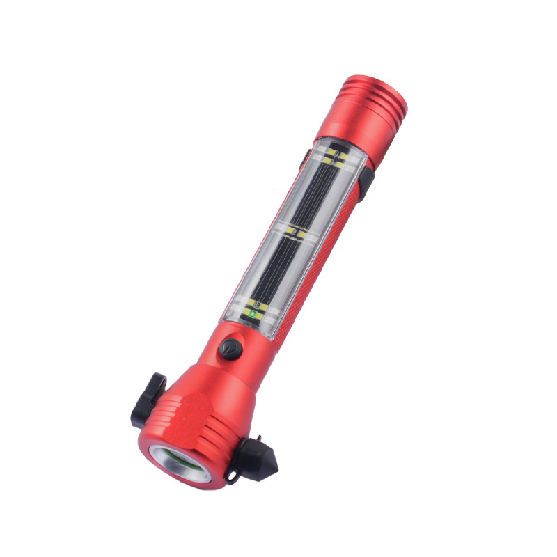 Multifunctional self-rescue escape solar charging glare field emergency fire alarm rescue safety hammer flashlight