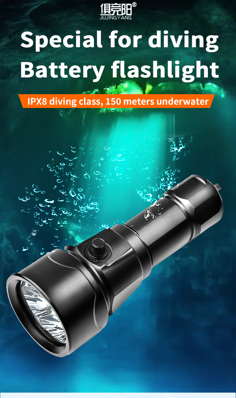 Rechargeable aluminum alloy long range 2500 lumens strong LED diving flashlight