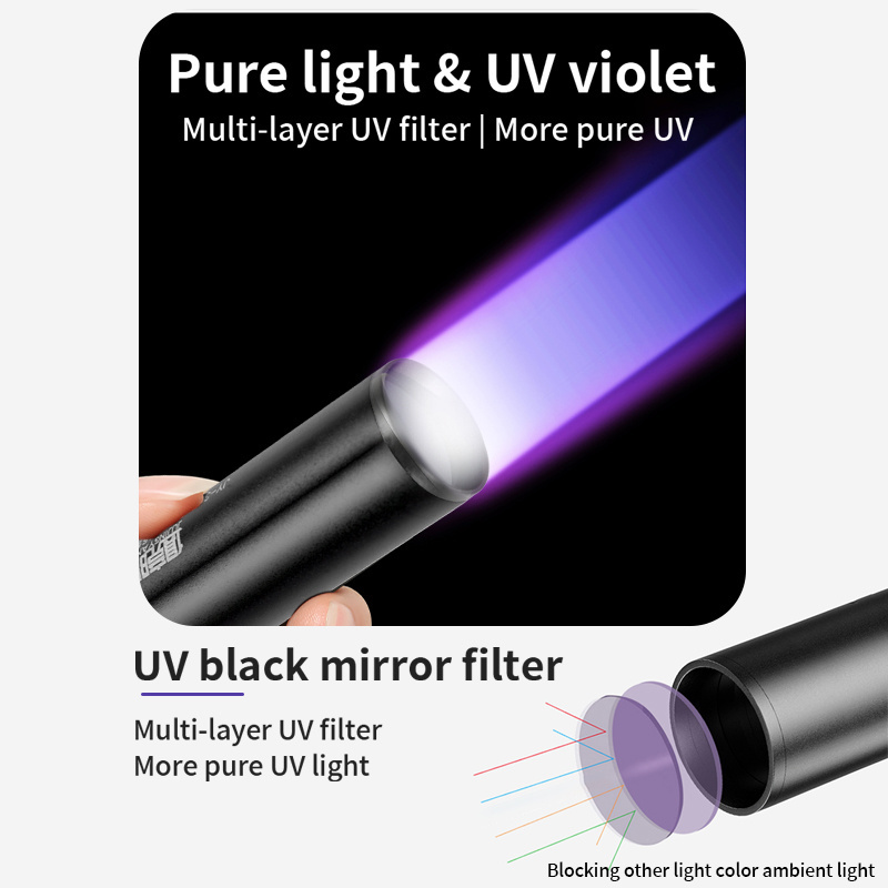 Large capacity mini portable UV365NM banknote inspection USB rechargeable flashlight