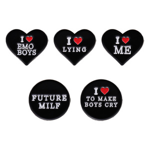 Heart Text Enamel Pins Custom I Love Emo Boys Brooches Lapel Badges Unique Jewelry for Backpacks and Hats