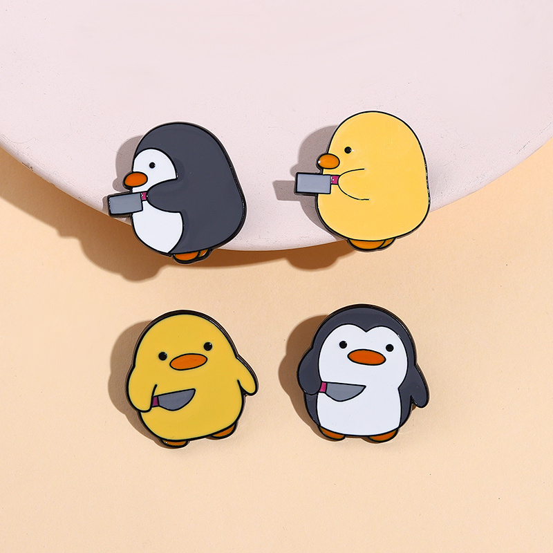 Penguin Dagger Knife Enamel Pins Hat Backpack Clothes Brooches Cartoon Jewelry Lapel Pin Little Duck Badge Metal Customized Logo