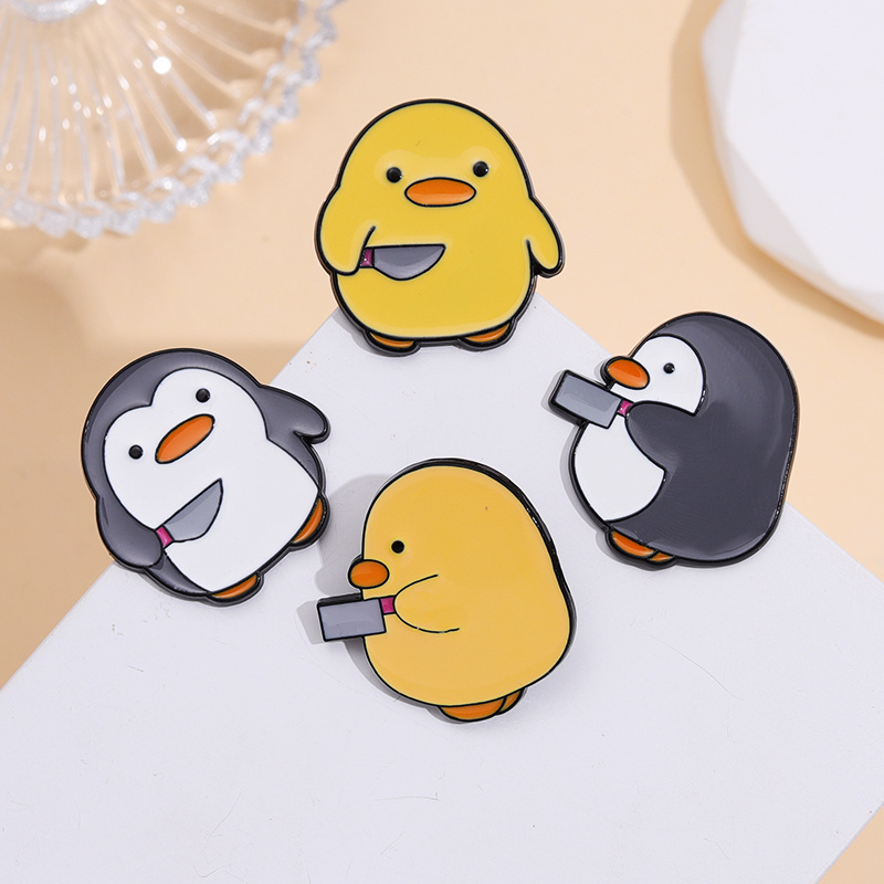 Penguin Dagger Knife Enamel Pins Hat Backpack Clothes Brooches Cartoon Jewelry Lapel Pin Little Duck Badge Metal Customized Logo