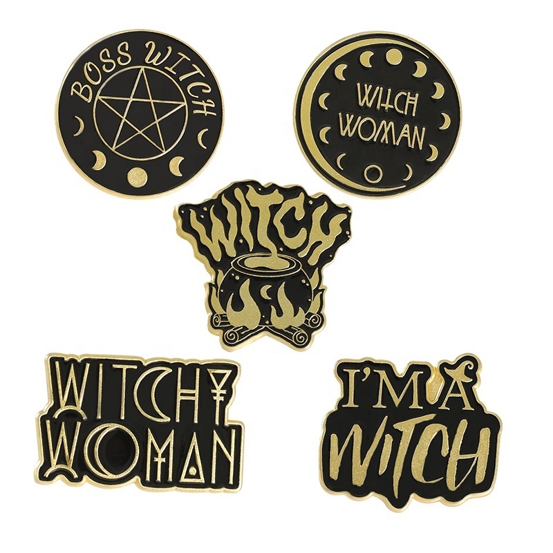 Witch Woman Brooch Pins Black Wizard Divination Brooch Lapel Badge Bag Dark Black Fire Jewelry Gift for Friends Boys