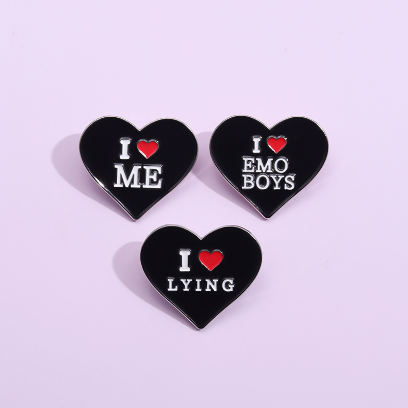 Heart Text Enamel Pins Custom I Love Emo Boys Brooches Lapel Badges Unique Jewelry for Backpacks and Hats