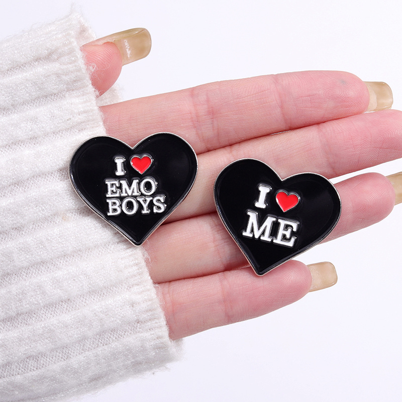 Heart Text Enamel Pins Custom I Love Emo Boys Brooches Lapel Badges Unique Jewelry for Backpacks and Hats