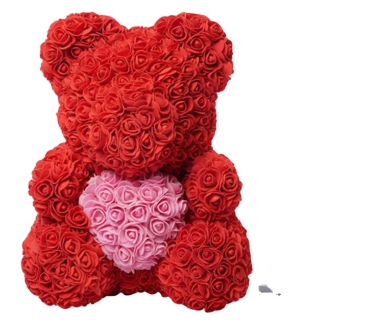 Handmade Craft Decorative PE Foam rose bear Graduation Gift With Gift box 40cm Teddy Roses Bear