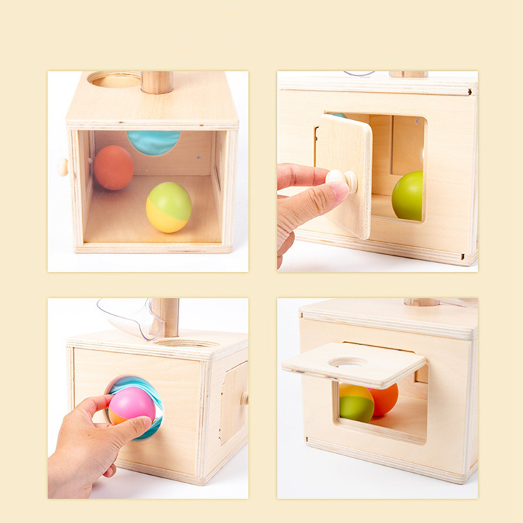 QINGTANG wooden object permanence box baby tracking ball game ball drop toy