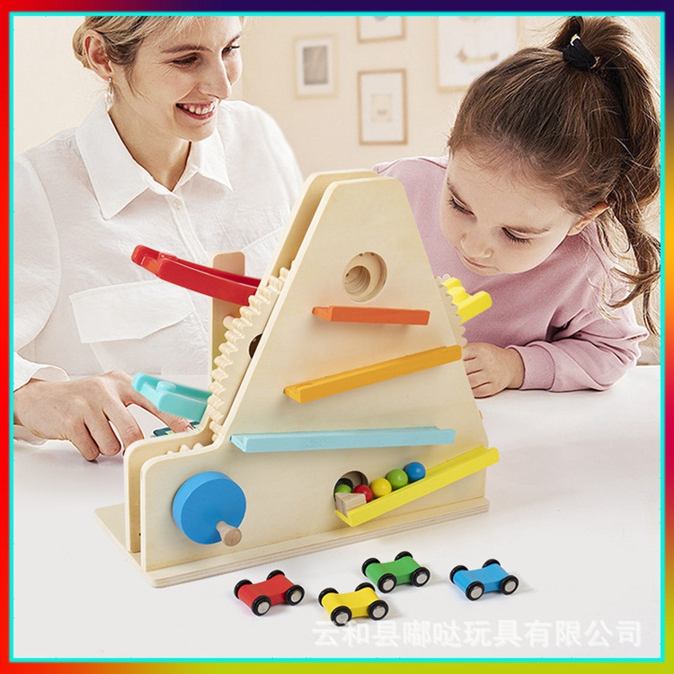 Montessori Toys roller coaster game wooden gliding car toy Car Ramp Toy for Toddlers